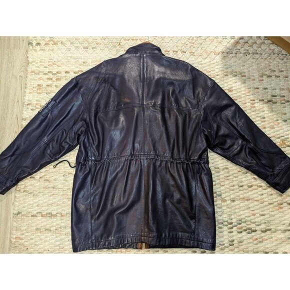 Vintage Marc Buchanan Pelle Pelle Mens Size 40 Global 1994 Navy Leather Trench - Picture 2 of 15